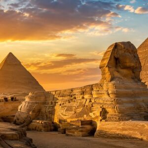 Great Sphinx and pyramids in Giza, Egypt