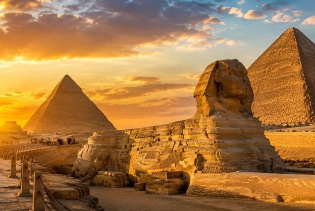 Great Sphinx and pyramids in Giza, Egypt